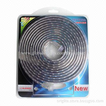 220V AC LED Flexible Strip Lamp, 14.4W/SMD 5050/60LEDs/m/12-14lm/LED/RGB Colour/IP66/Blister Packing